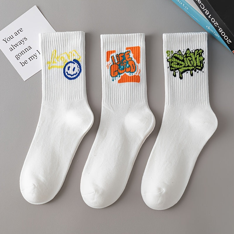 3/6/8/10/12 Pairs Of Medium Length Socks With Graffiti And Spray Painting For Personalized Fashion, Comfort, And Durability