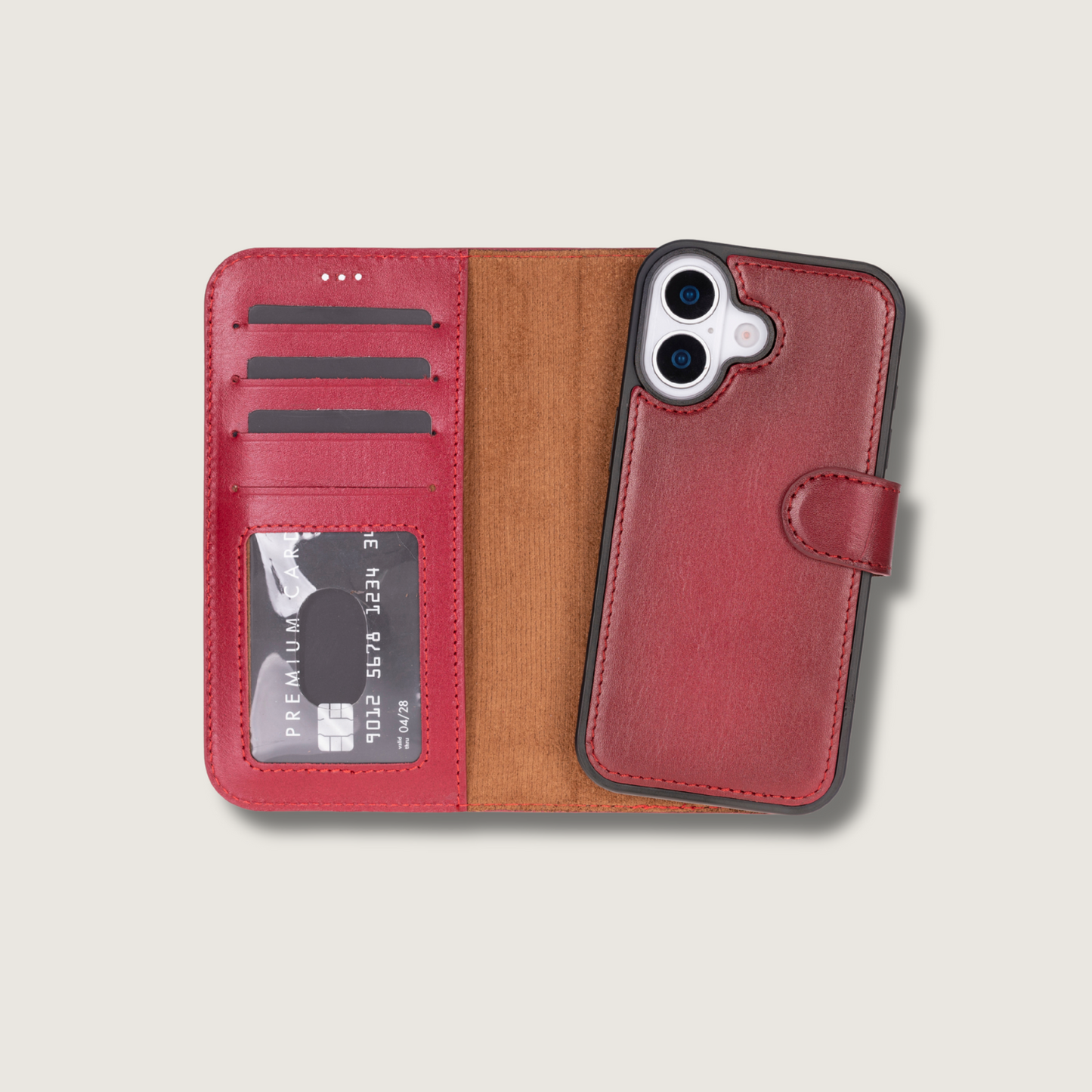 Leathere iPhone 17 Wallet Case – Red Edition - New York
