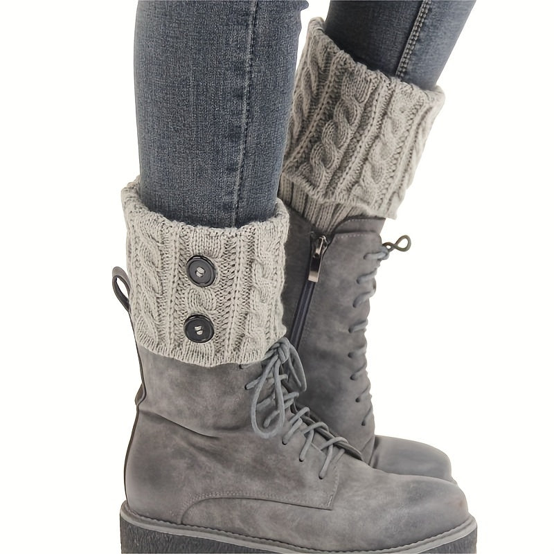 Button Detail Leg Warmers, Crochet Knitted Boot Leg Warmers Socks, Women's Stockings & Hosiery