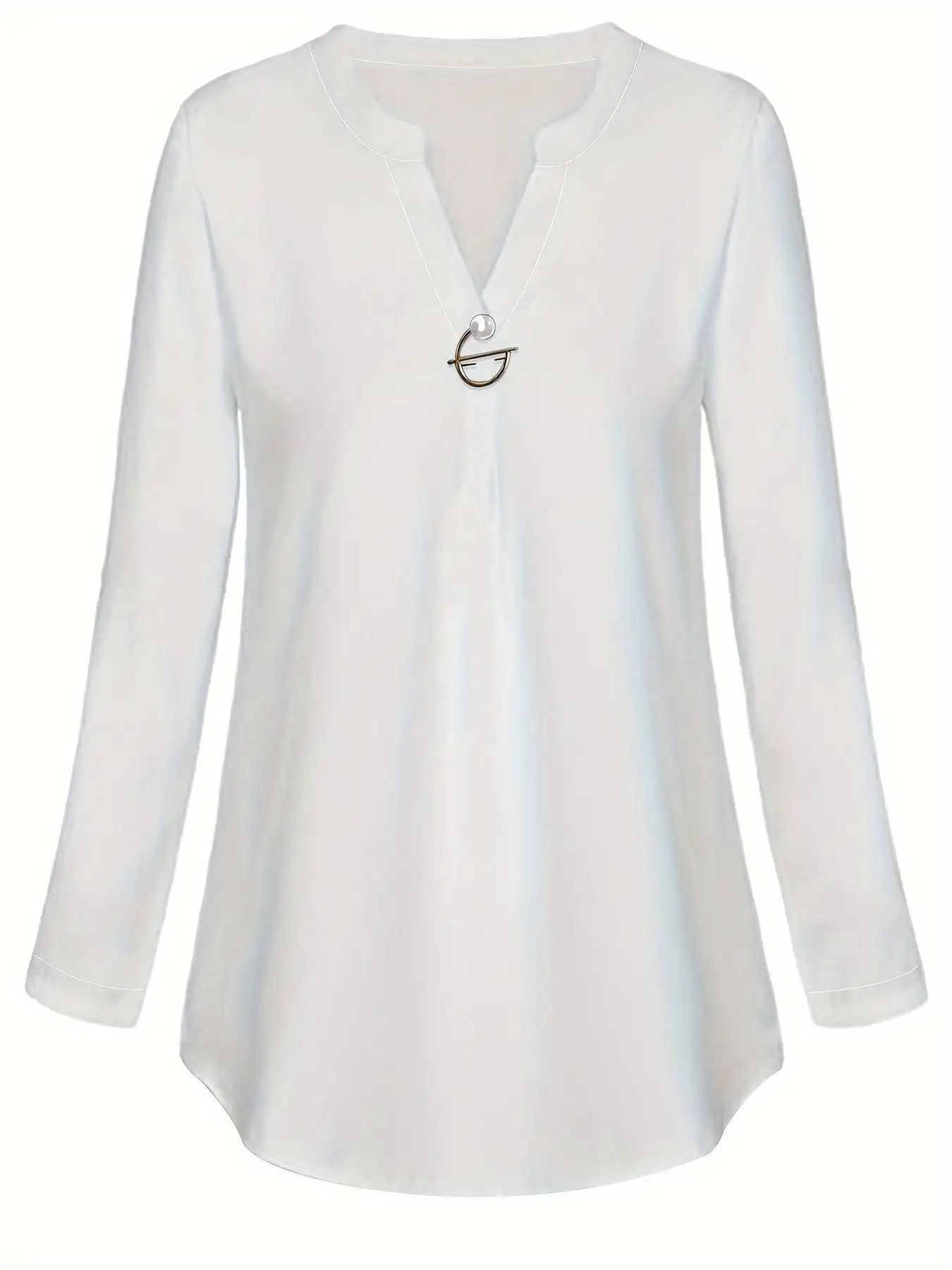 Women's Long Sleeved Simple And Versatile Casual Pearl Button Shirt