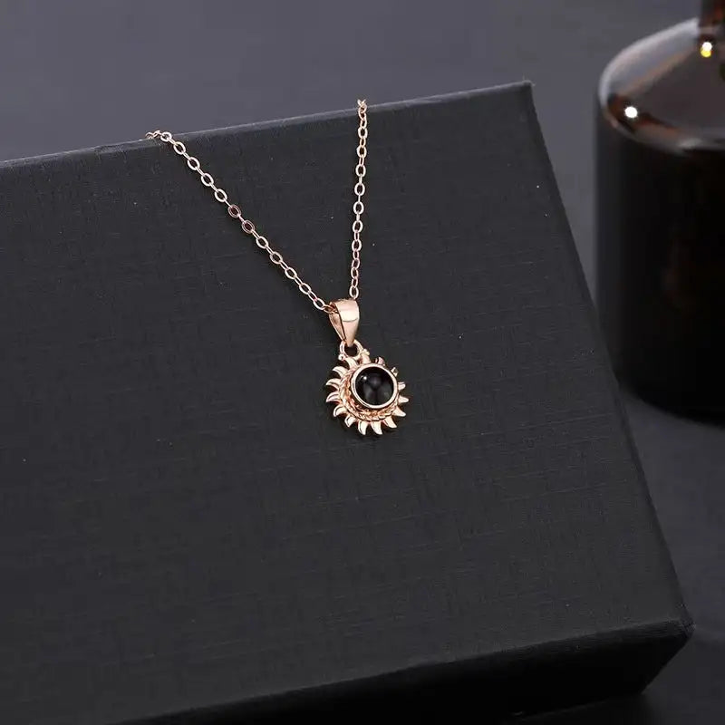 Female Sunflower Photo Projection 925 Pure Silver Necklace