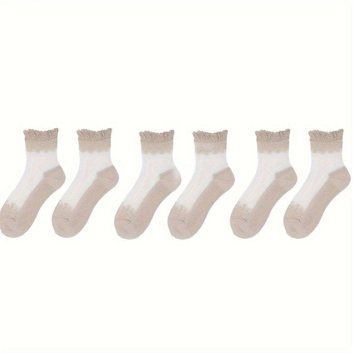 6 Pairs Soft & Breathable Lace Patchwork Crew Socks - Women's Calf Socks with Comfortable Stockings & Hosiery for Everyday Wear