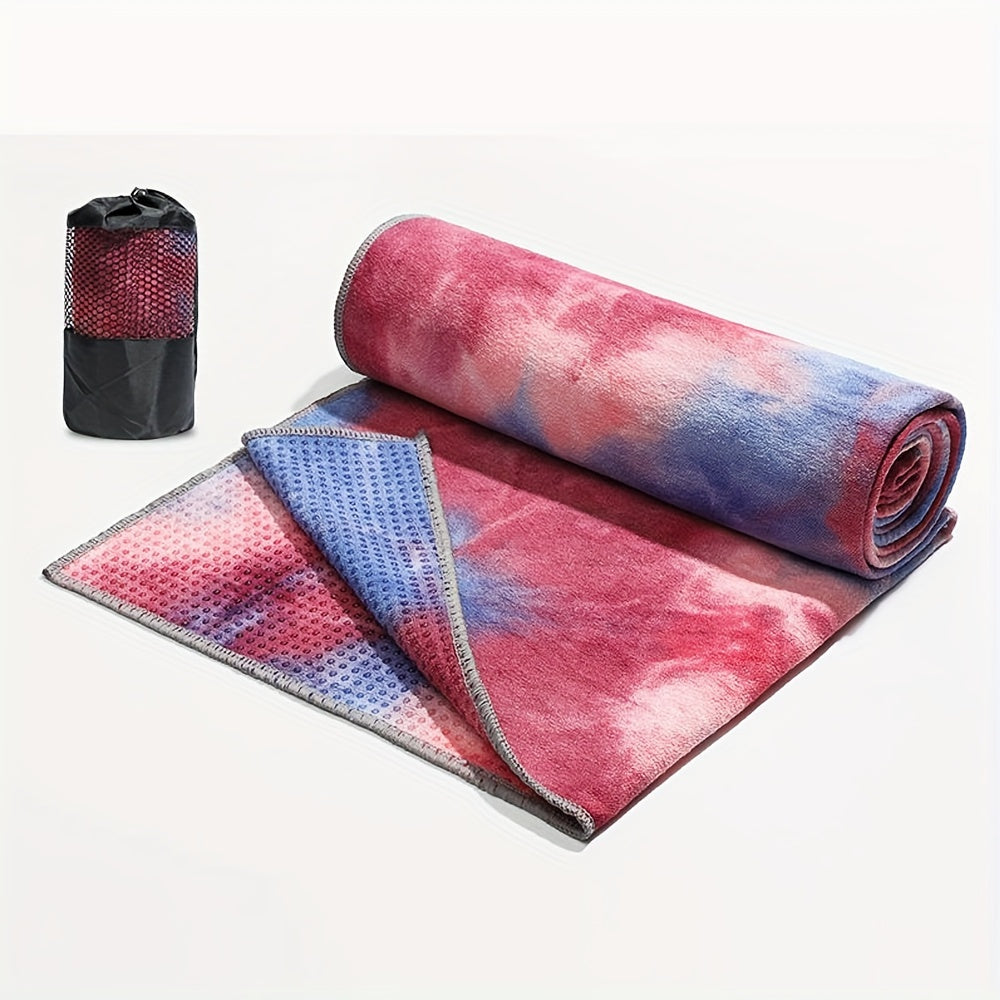 1pc Vibrant Tie-Dye Sweat-Absorbent Non-Slip Yoga Towel with Storage Bag - Soft, Foldable Sports Blanket for Outdoor, Gym, Pilates & Fitness Training, Machine Washable Polyester/Nylon