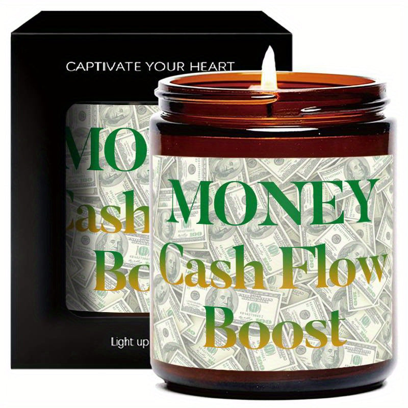 1pc 5. 3Oz Money Cash Flow Boost Scented Candle Soybean Wax Gift Idea For Women Men Adult Bestie Coworker Husband Wife Him Her Son Daughter Dad Mum Sister Brother Family On Birthday Xmas New Year Funny Unique Essential Home D