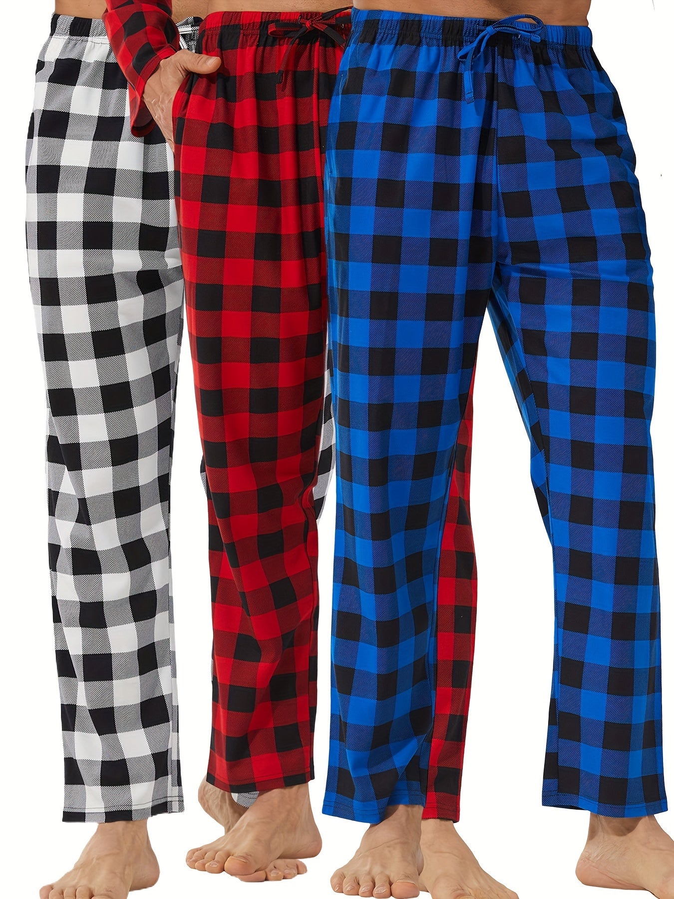 LANBAOSI Men's Plaid Print Sleep Pants – 2/3-Pack Casual Drawstring Waist Lounge Pants, Slight Stretch, Knit Fabric Regular Fit for Spring/Fall - Premium pajama pants from Lizard Vigilante - Just $32.99! Shop now at Lizard Vigilante