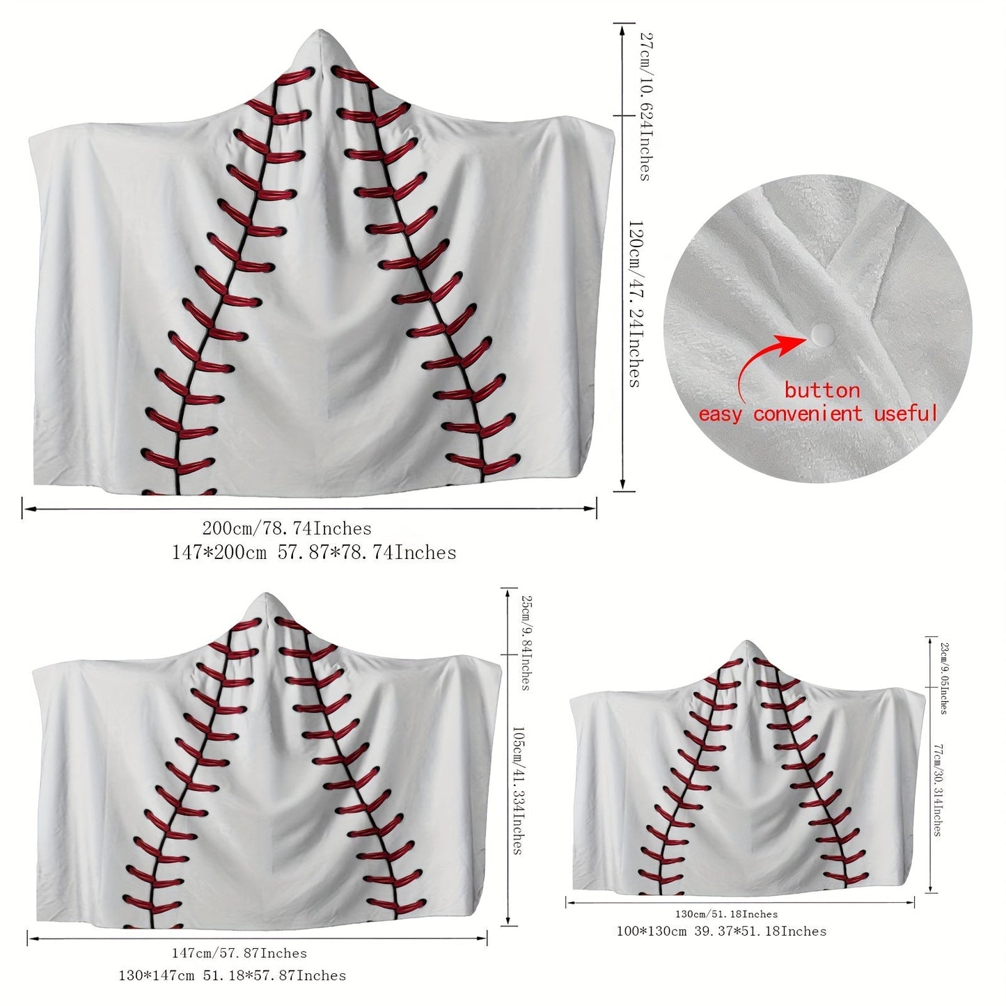 1pc Baseball Hooded Blanket Thick Nap Wearable Blanket Magic Blanket Hooded Cape Cozy Warm Soft Blanket For Sofa Office Bed And Travelling