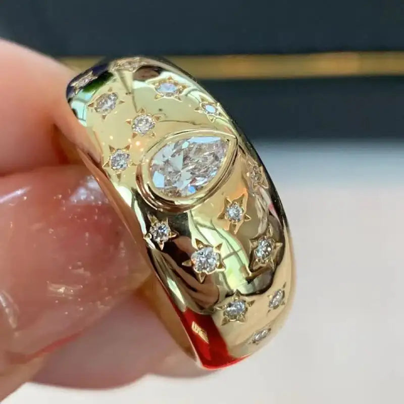 Fashion XINGX Water Drop Gem Ring Inlaid