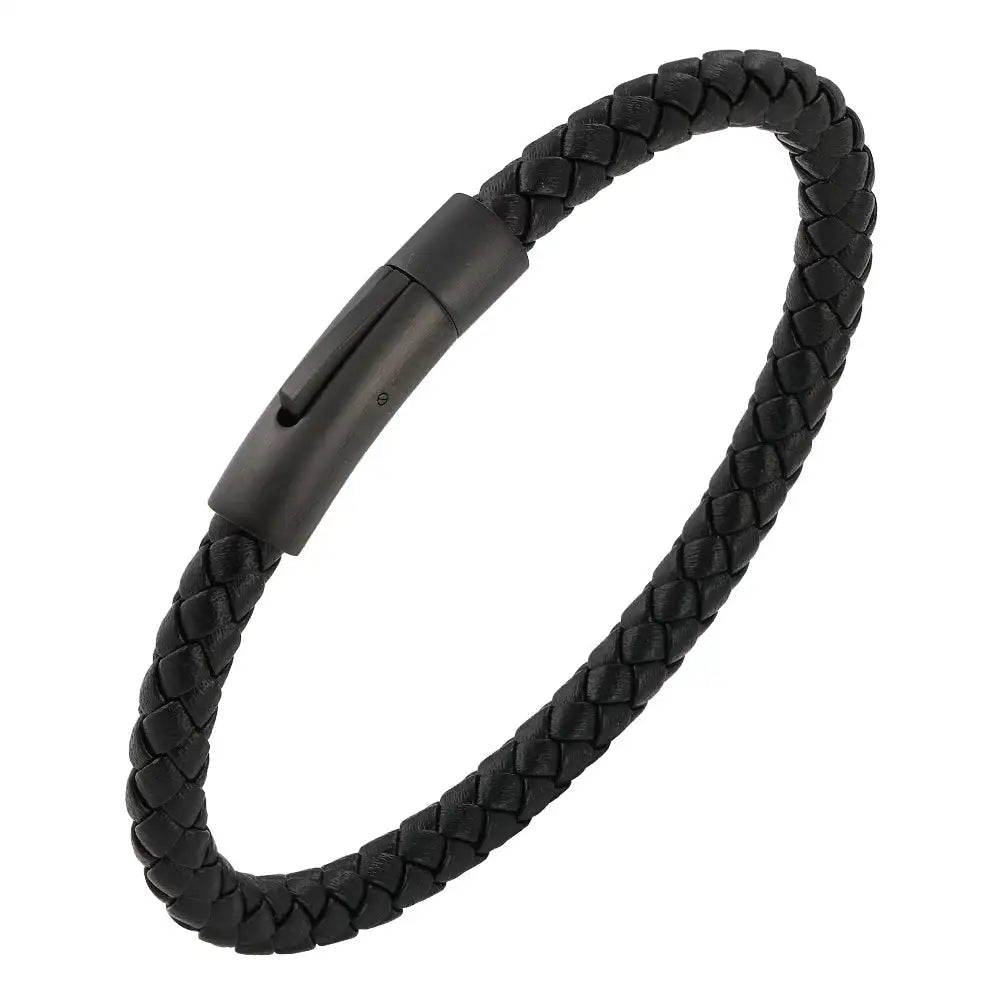 Woven Frosted Black Buckle Simple Leather Bracelet