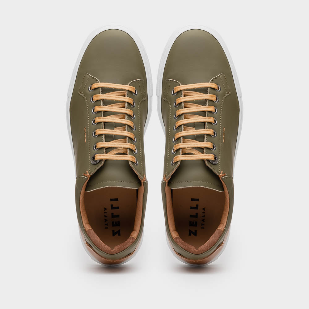 65-229-OLV Diaz Rubberized Calfskin Sneaker Olive Green
