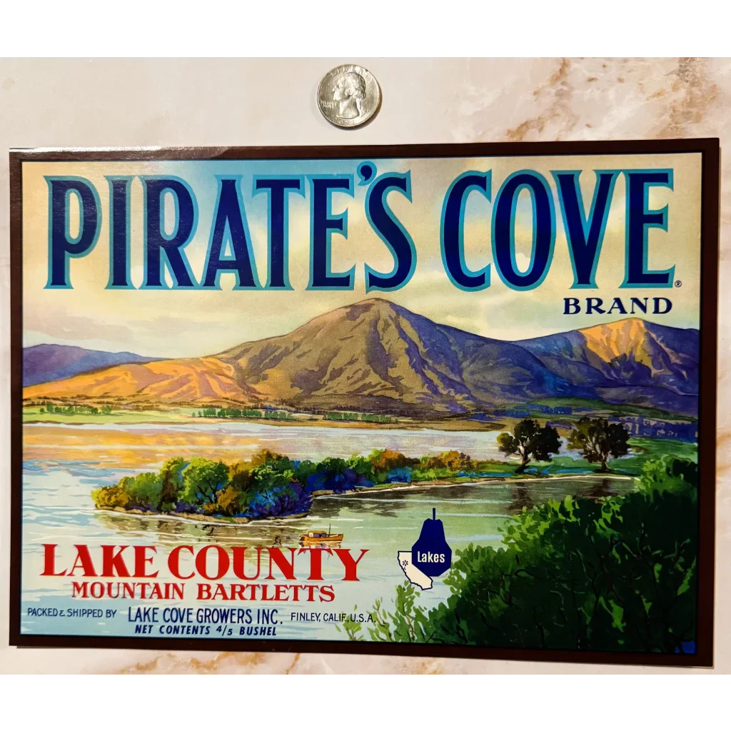 Discover the Vibrant Pirate's Cove Crate Label from 1950s California