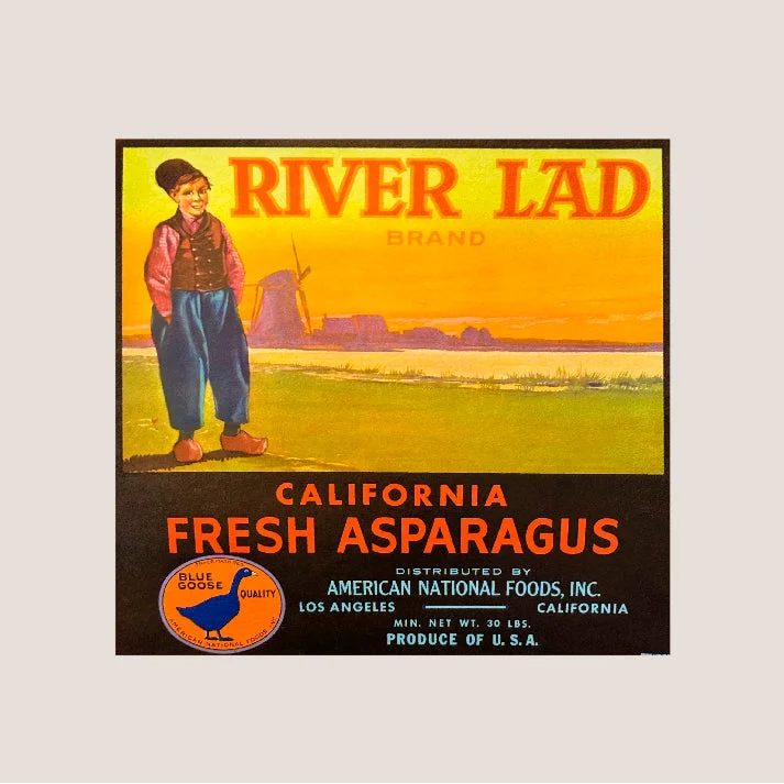 Discover Vintage Blue Goose Asparagus Crate Label from River Lad