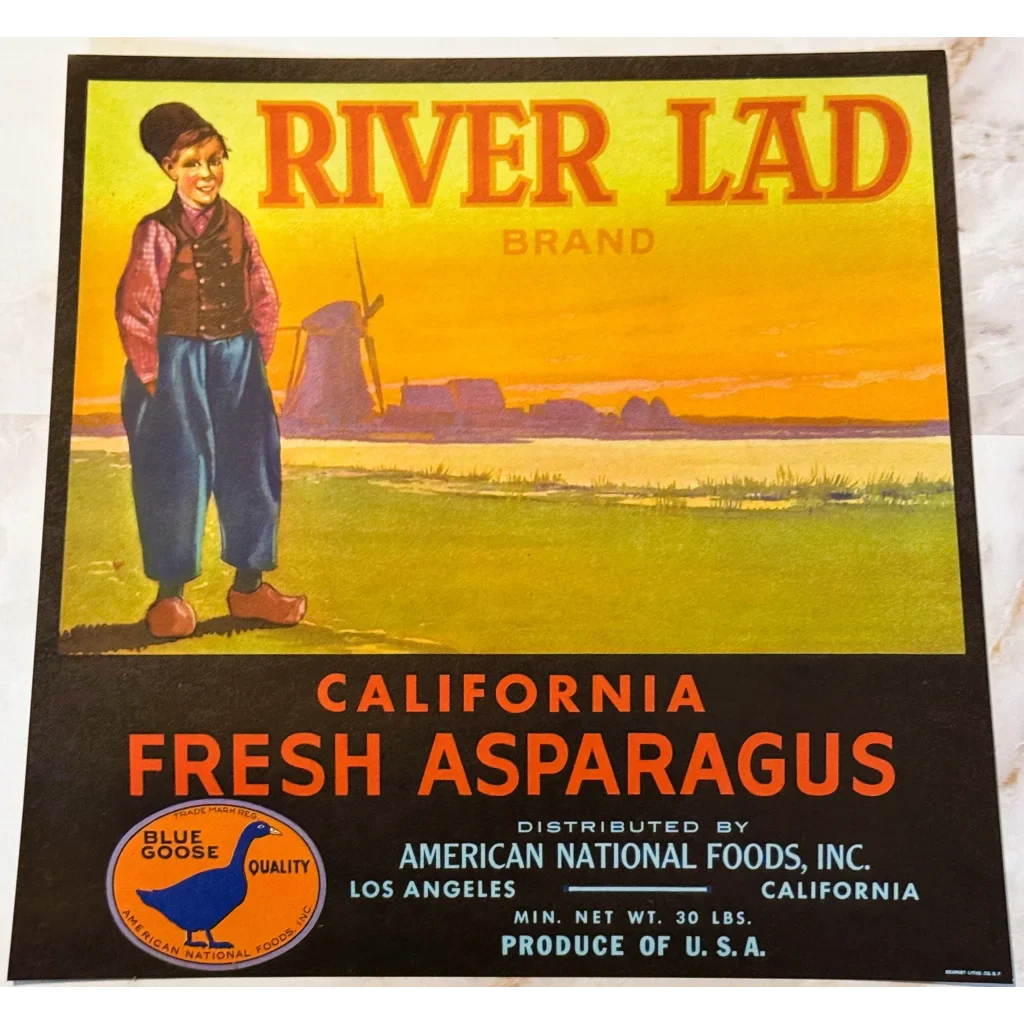 Discover Vintage Blue Goose Asparagus Crate Label from River Lad