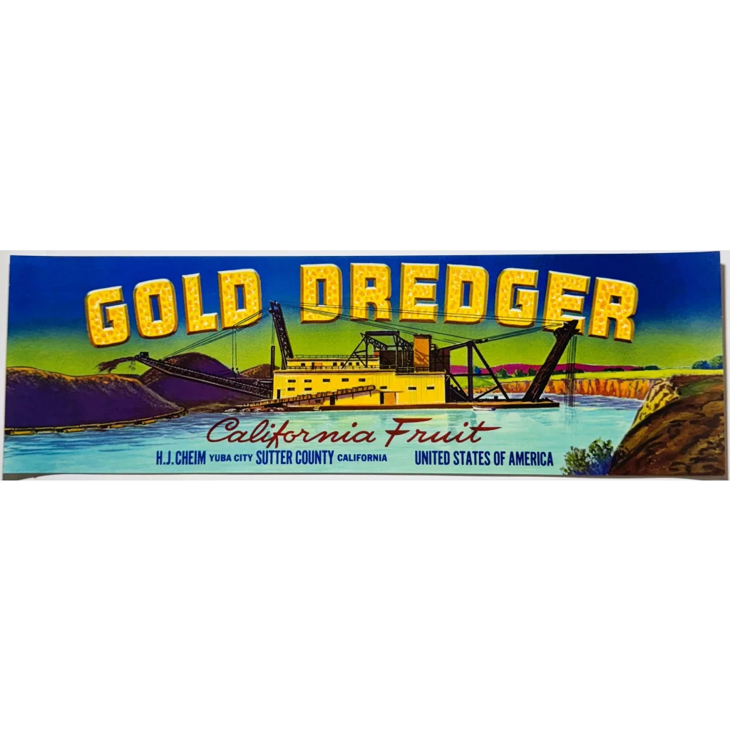 Discover Yuba City's Vintage 1950s Gold Dredger Crate Label