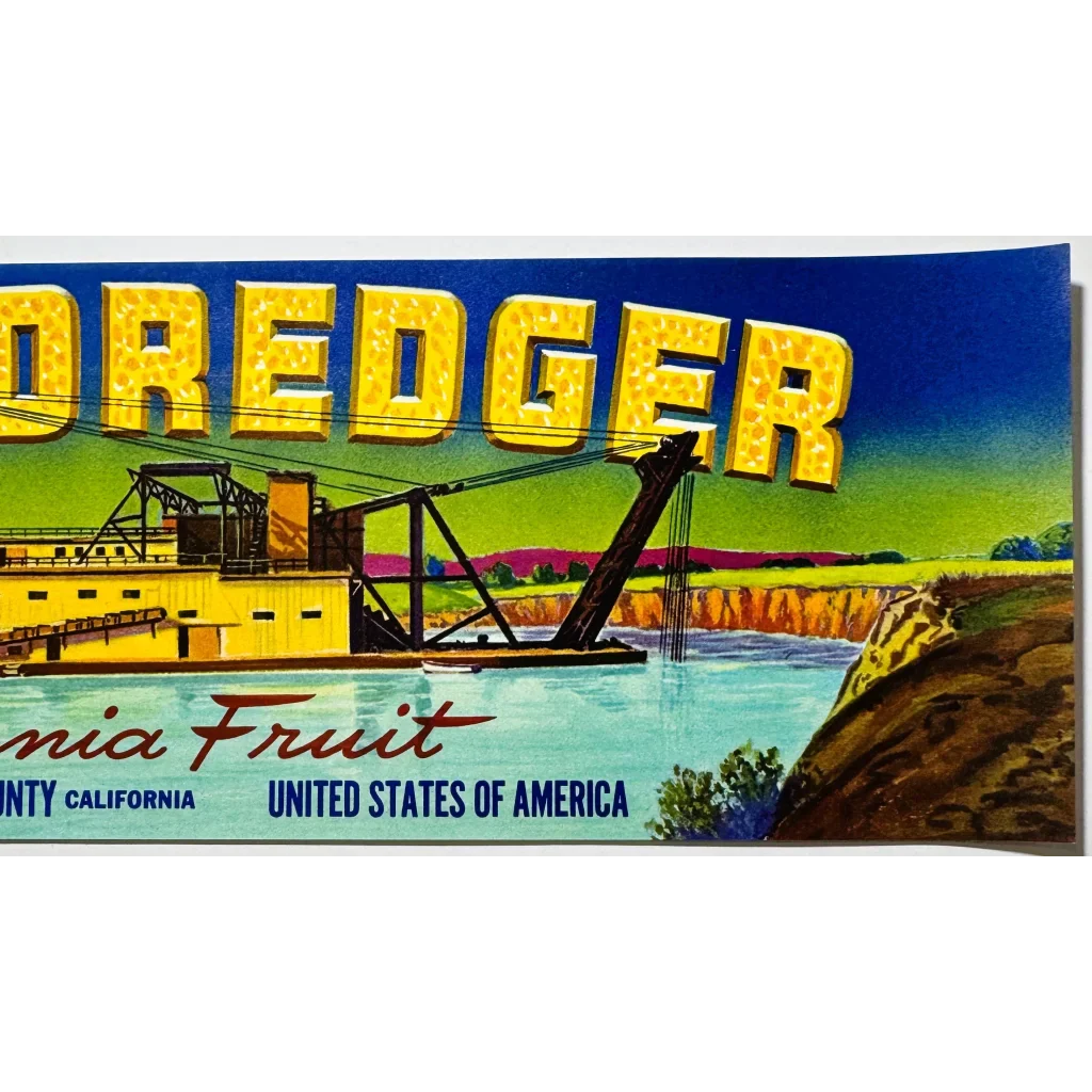 Discover Yuba City's Vintage 1950s Gold Dredger Crate Label