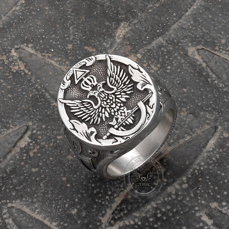 Double-Headed Eagle Ankh Stainless Steel Ring