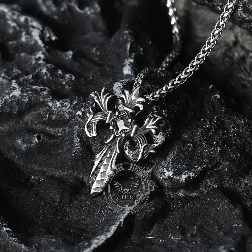 Double Dragon Cross Stainless Steel Pendant