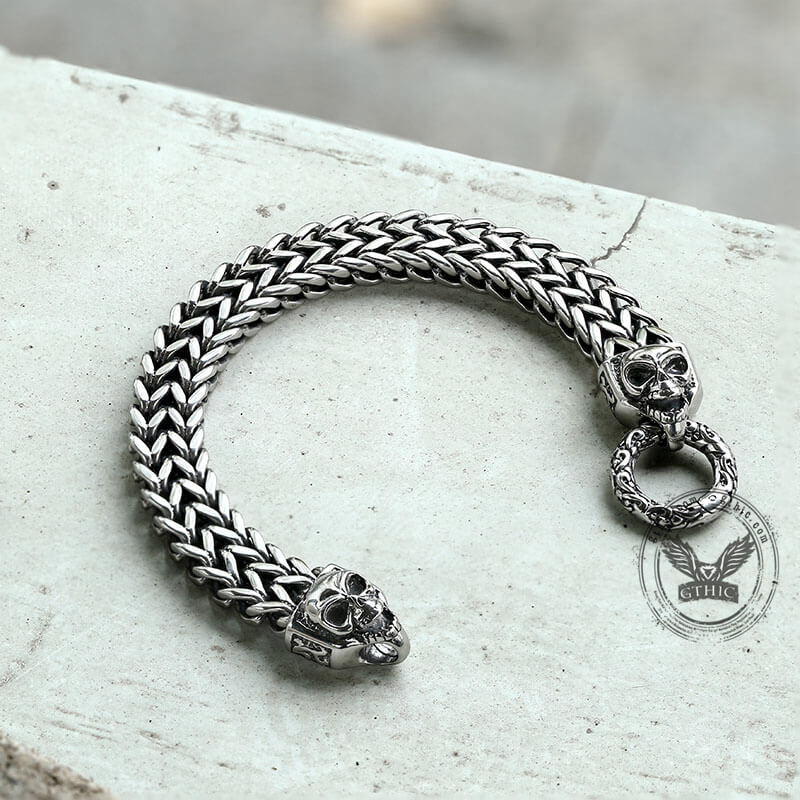 Double Ghost Head Buckle Stainless Steel Skull Bracelet