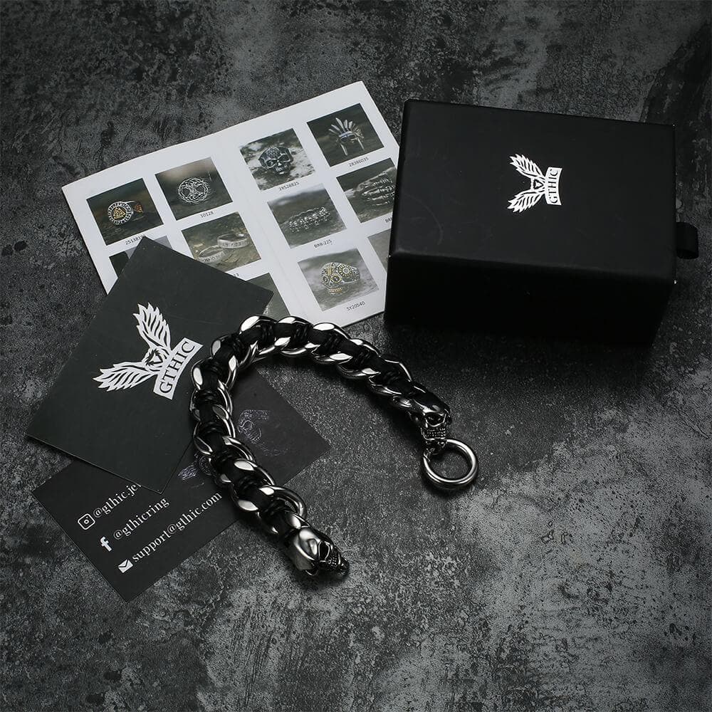 Double Head Skull Buckle Stainless Steel Braided Bracelet