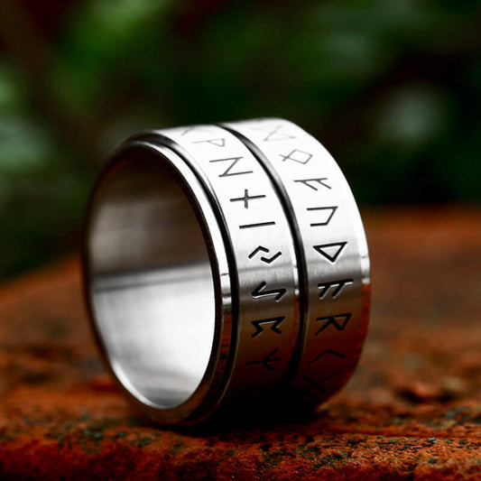 Double Layered Runes Stainless Steel Viking Ring