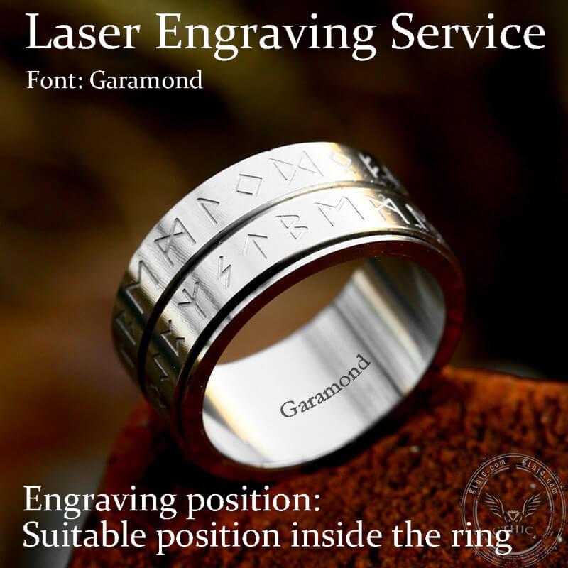 Double Layered Runes Stainless Steel Viking Ring