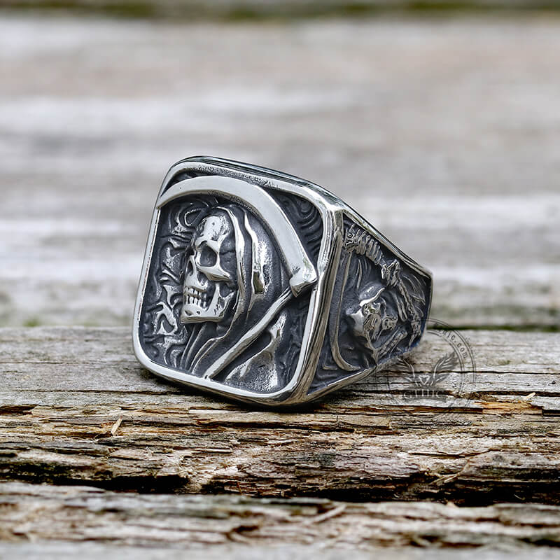 Vintage Grim Reaper Skull Stainless Steel Square Ring