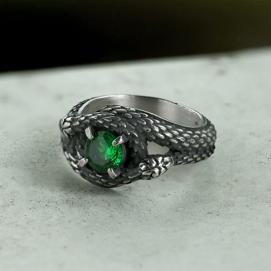 Double Snake Entwined Cz Stone Stainless Steel Ring