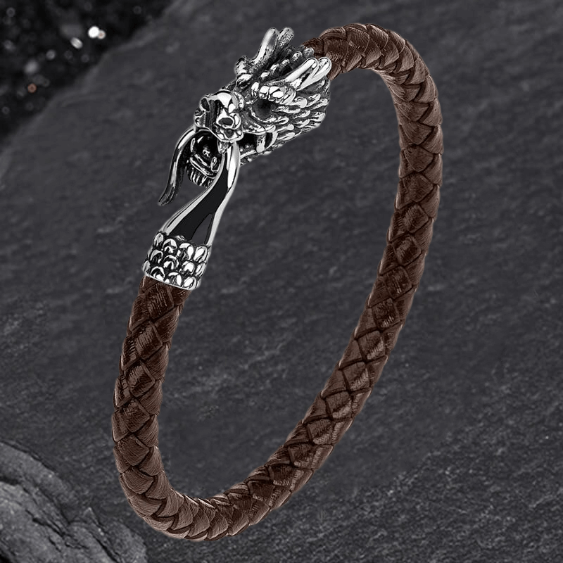 Dragon Clasp Stainless Steel Leather Bracelet