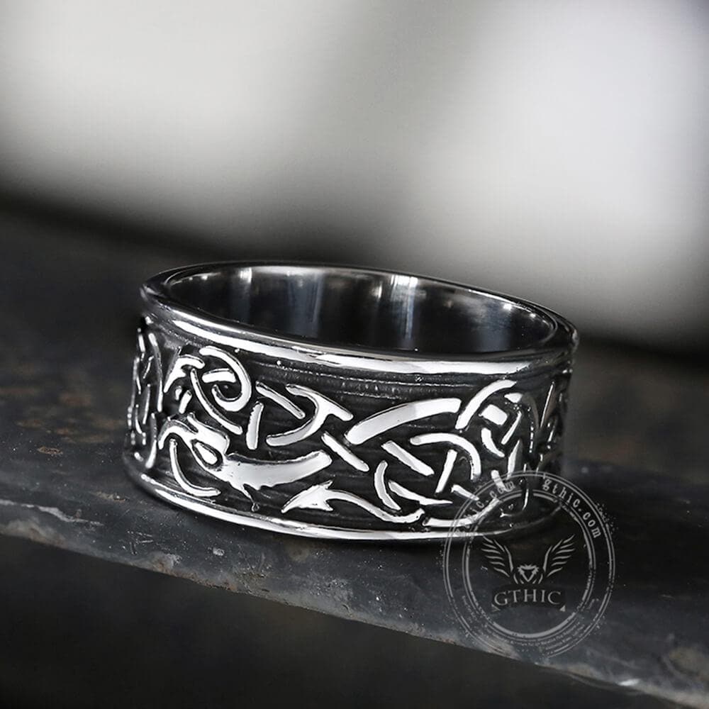 Dragon Head Celtic Knot Stainless Steel Viking Ring