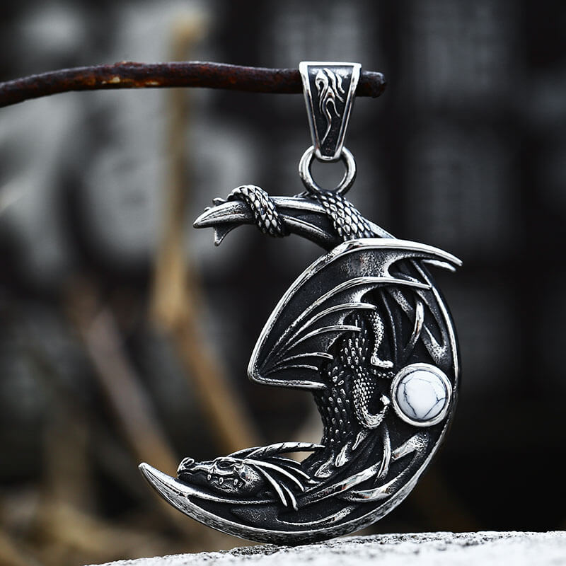 Sleeping Dragon Moon Stainless Steel Pendant
