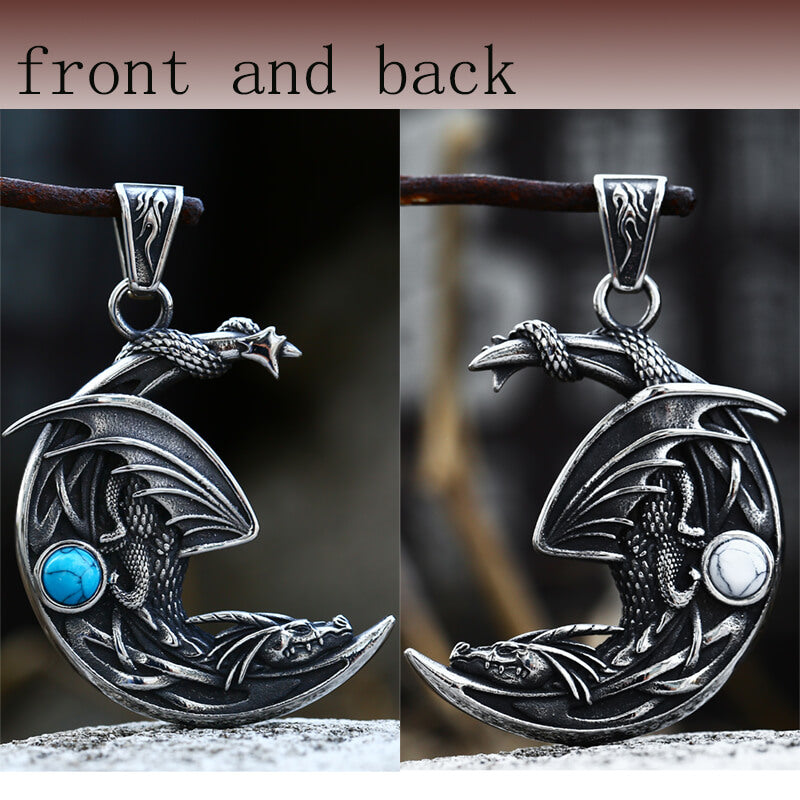 Sleeping Dragon Moon Stainless Steel Pendant