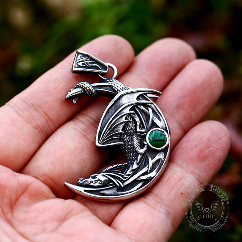 Sleeping Dragon Moon Stainless Steel Pendant