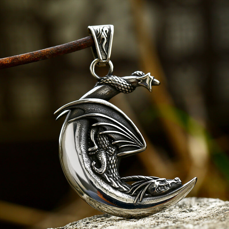 Sleeping Dragon Moon Stainless Steel Pendant