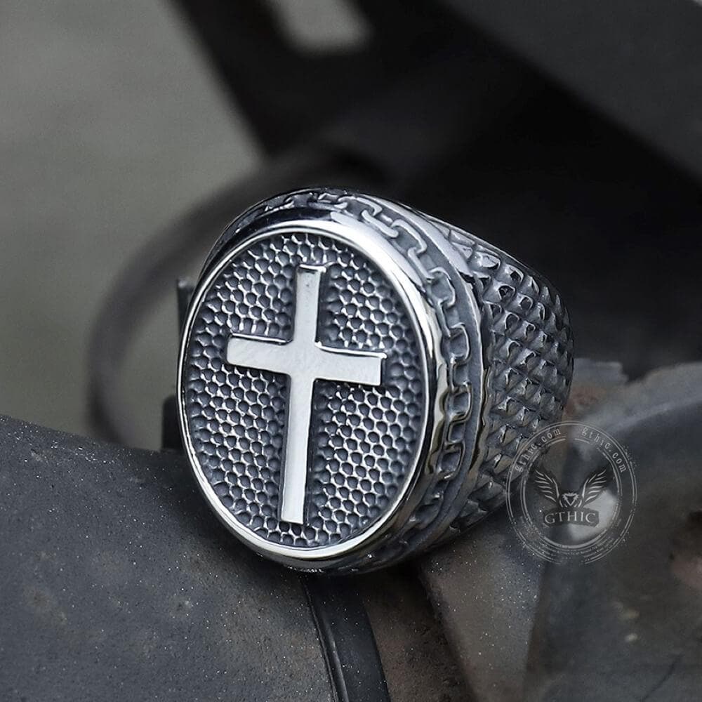 Dragon Scale Pattern Stainless Steel Cross Ring