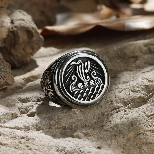 Dragon Ship Stainless Steel Viking Ring