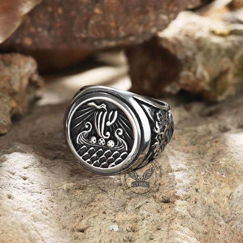 Dragon Ship Stainless Steel Viking Ring