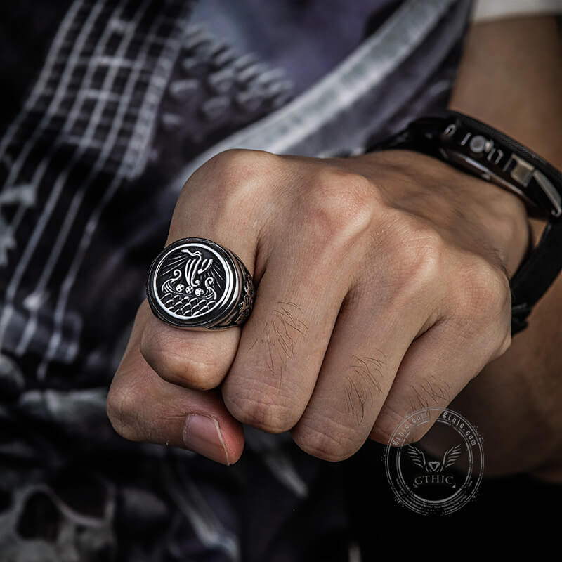 Dragon Ship Stainless Steel Viking Ring