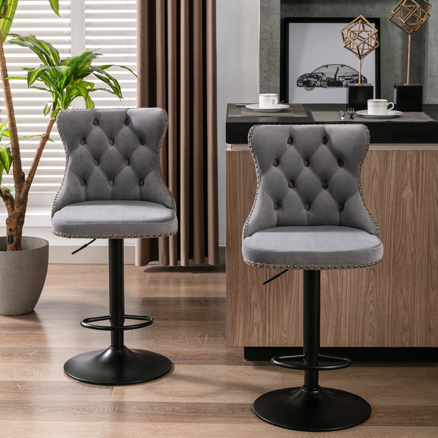 Set of 2 Swivel Velvet Barstools