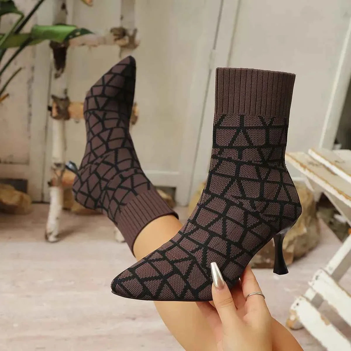 Mesh Point Toe : Stiletto Boots