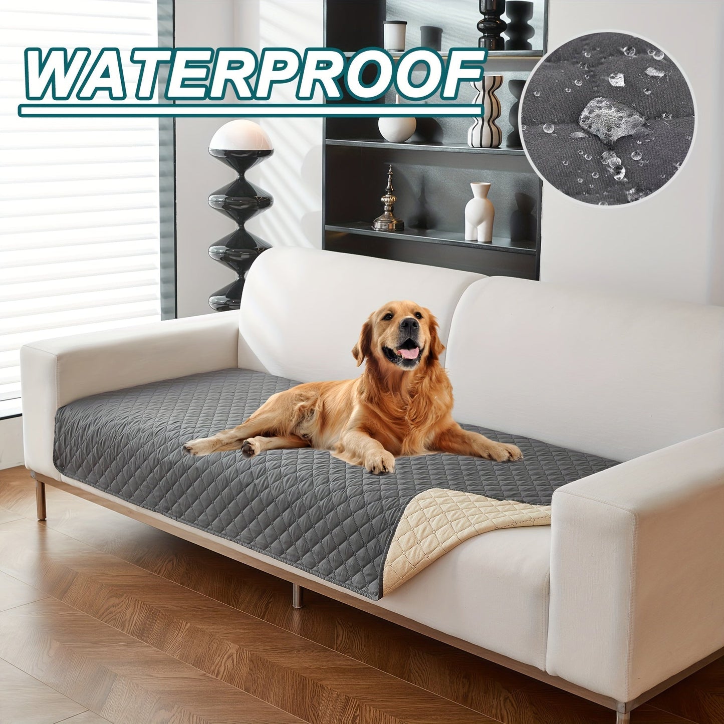 1pc Waterproof Solid Color Plaid Non-Slip Pet Sofa Cover, Machine Washable Blanket for All Season Protection, Suitable for Cats, Dogs, and Small Animals