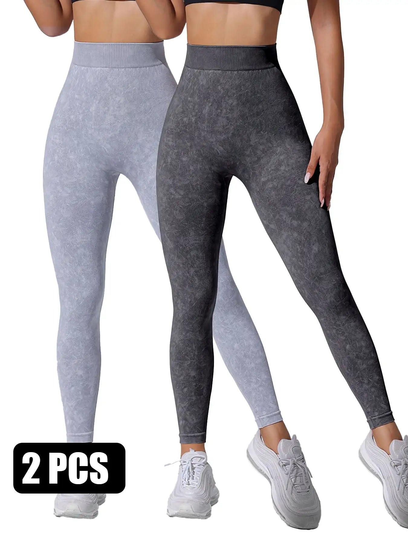 2 Pieces High Waist V Back Yoga Pants Tummy Control Running Workout Tight