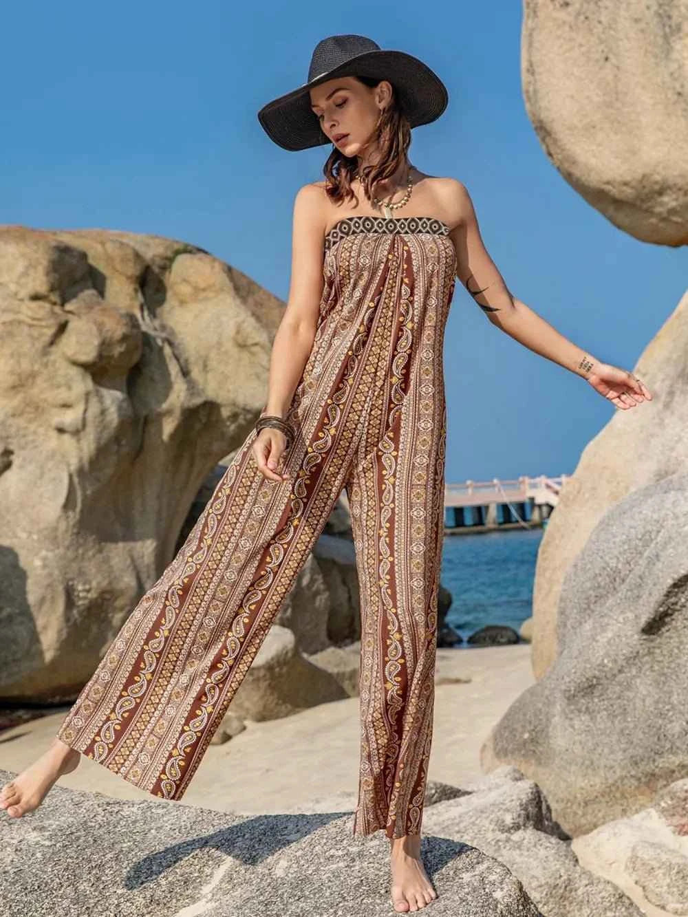 Tied Printed Tube : Wide Leg Jumpsuit