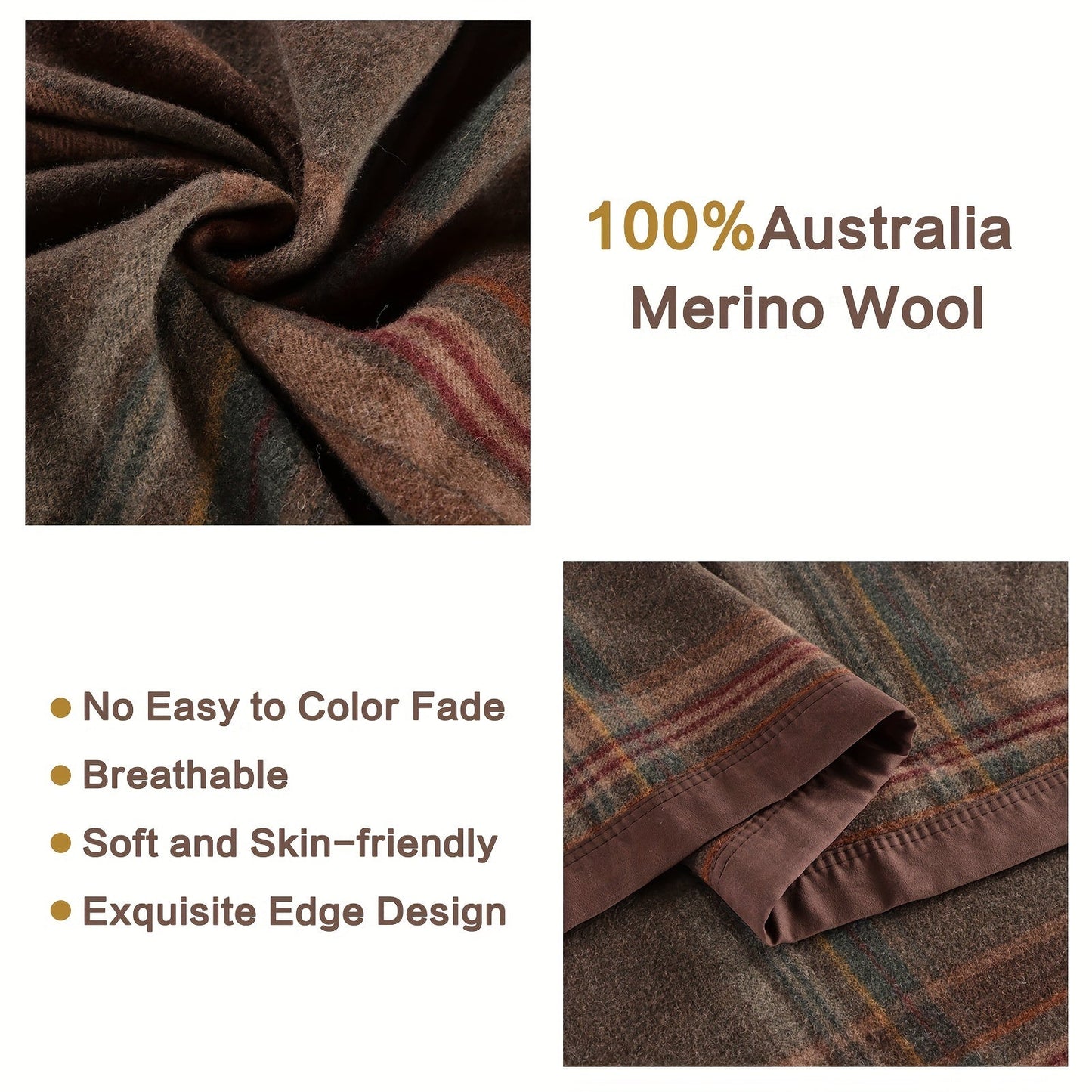 Pure Wool Blanket Throw Queen Size 100% Australian Natural Wool Bed Blanket, Washable Wool Blanket Throw, Hypoallergenic- Non-Itchy Or Scratchy Fabric