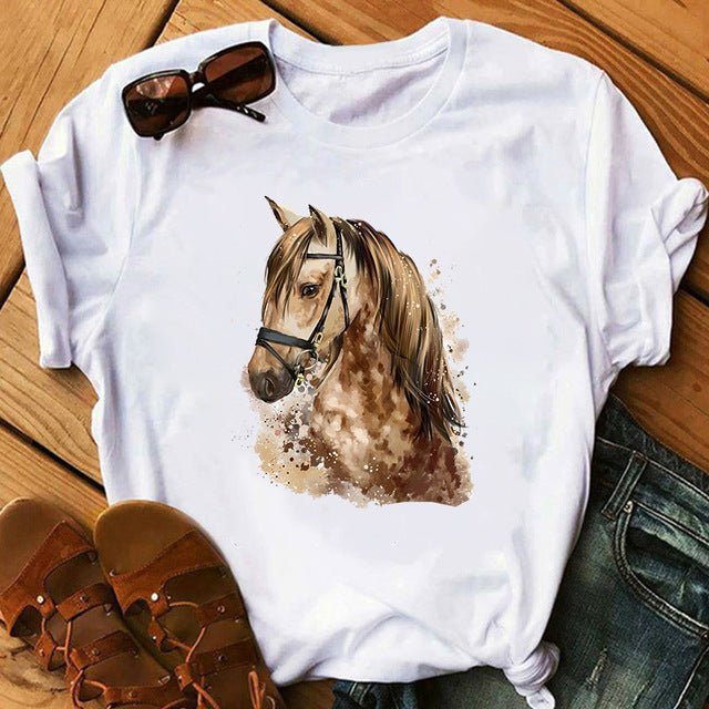 New Artistic Horse Women's Printed Wear Short-sleeved T-shirt