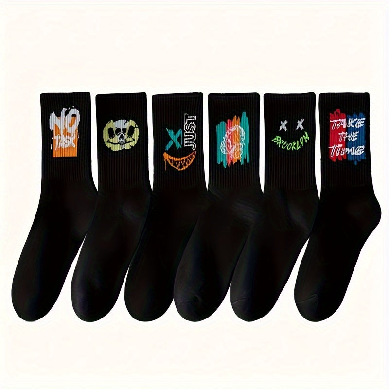 3/6/8/10/12 Pairs Of Medium Length Socks With Graffiti And Spray Painting For Personalized Fashion, Comfort, And Durability