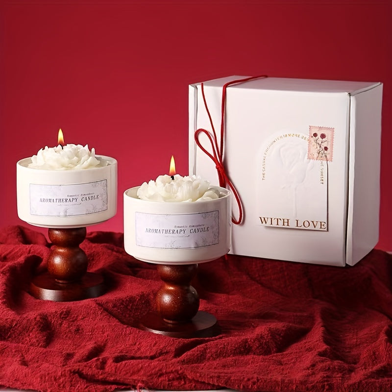 Luxury Soy Wax Scented Candle - 5.3oz Rose, Lavender, Gardenia | Elegant Gift Box for Christmas, Birthdays & Graduations | Home Decor with Ceramic Container & Wooden Base