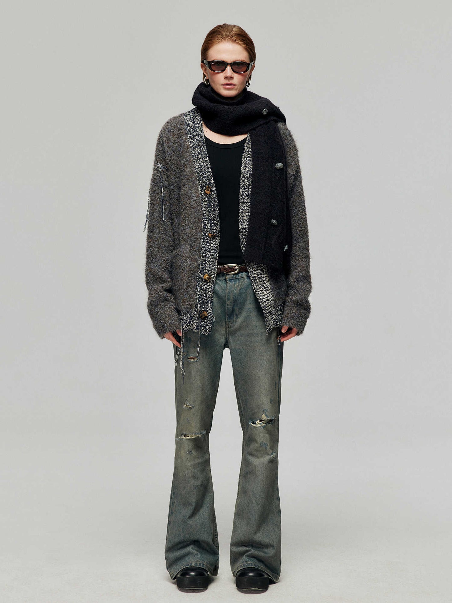 Cotton Retro Make Old Ripped Loose Micro-flared Trousers Jeans