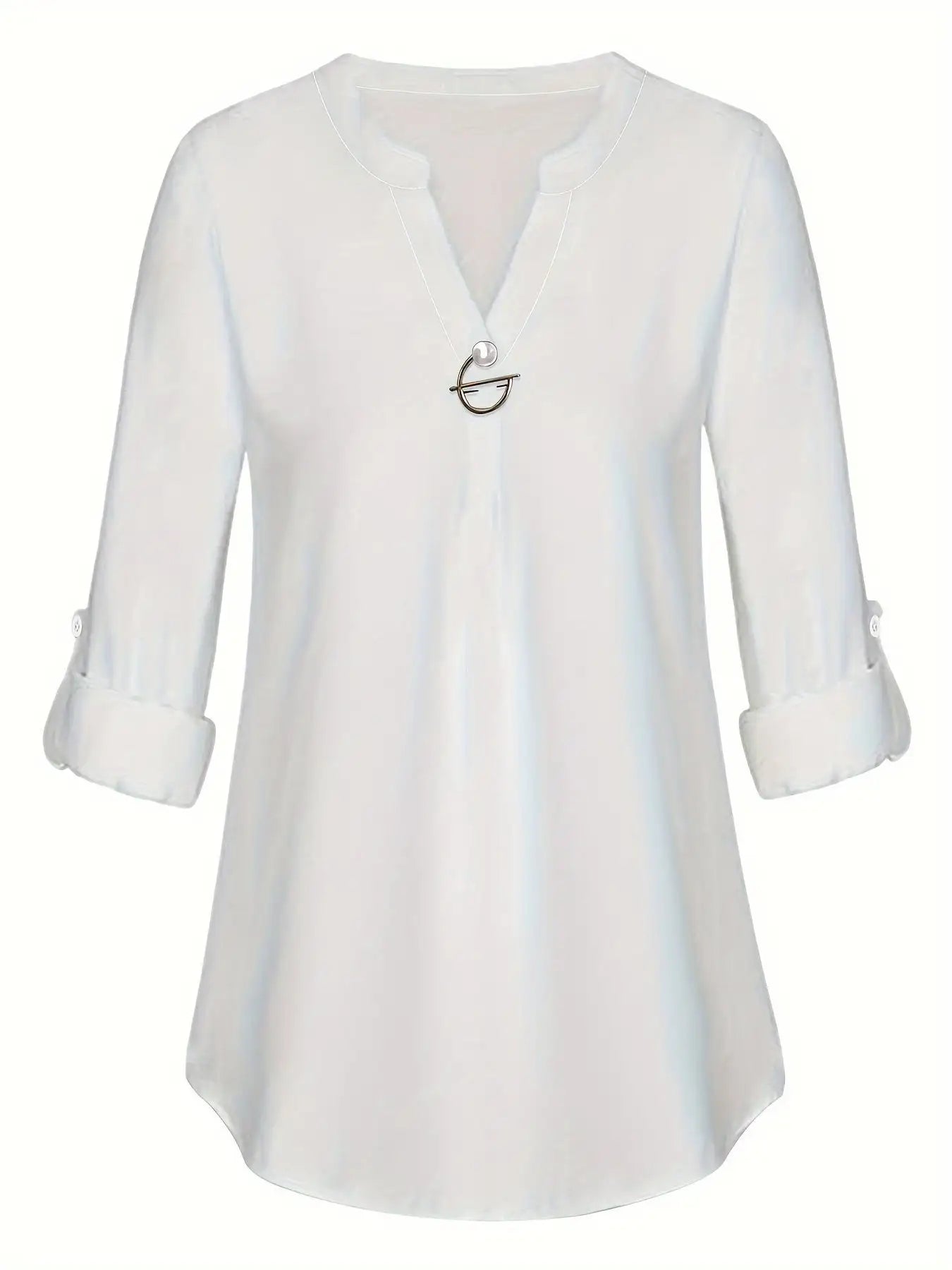 Women's Long Sleeved Simple And Versatile Casual Pearl Button Shirt