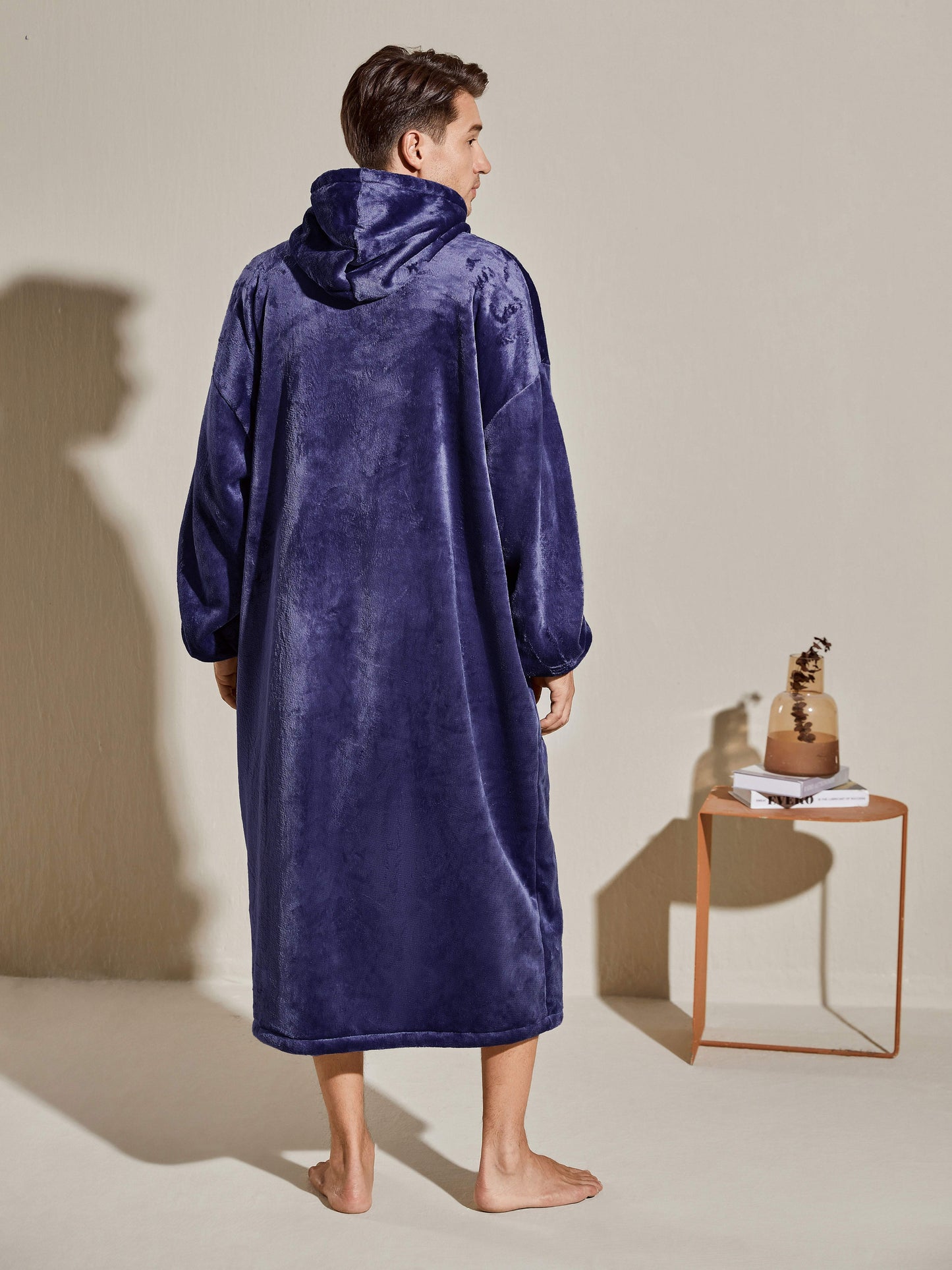 Men's Oversized Warm And Comfortable Flannel Blanket Robe, Long Sleeve Zipper Hoodie Sweatshirt Hooded Sleep Robe With Deep Pocket Pajamas Loungewear Robe For Autumn Winter