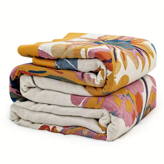 1pc Boho Throw Blanket, 100% Cotton Ultra Soft Bed Throw- Floral Bird And Butterfly Farmhouse Decor Bed Blankets, 60"×80" All Season Blanket For Sofa Couch Chair