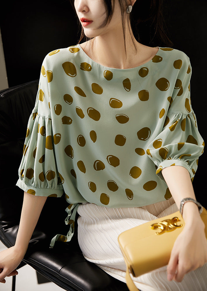 Elegant Retro Romantic Bubble Print Lantern Sleeve Shirt Top